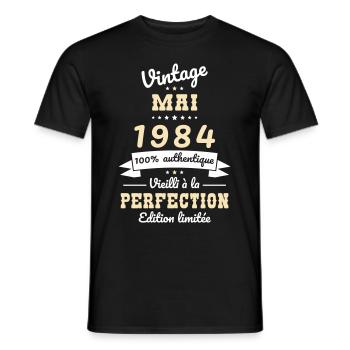 40-jähriges Jubiläum - Jahrgang - Mai 1984 - Männer T-Shirt - Schwarz - Vorne - AI Model Male 178 light (178cm)