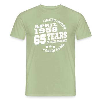 65 years old - Awesome since April 1958 - Men's T-Shirt - sage - Front - AI Model Male 178 light (178cm)