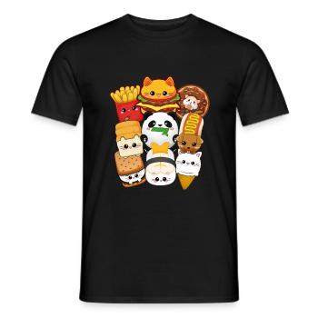 moodrush Design Kawaii Cat Fast Food Print - Men's T-Shirt - black - Front - AI Model Male 178 light (178cm)