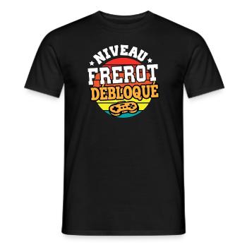 Niveau frérot débloqué cadeau frère humour frangin - T-shirt homme - noir - Devant - AI Model Male 178 light (178cm)