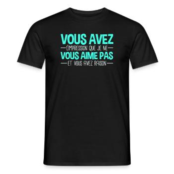 Je ne vous aime pas antisocial asocial humour - T-shirt homme - noir - Devant - AI Model Male 178 light (178cm)