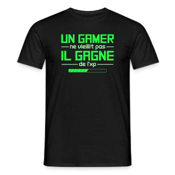 Un gamer ne vieillit pas il gagne de l'xp geek - T-shirt homme - noir - Devant - AI Model Male 178 light (178cm)