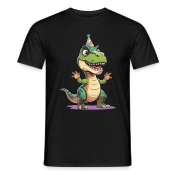 T-Rex de fête drôle avec chapeau - T-shirt homme - noir - Devant - AI Model Male 178 light (178cm)