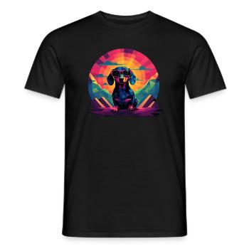 Synthwave Dachshund (no1) - Men's T-Shirt - black - Front - AI Model Male 178 light (178cm)