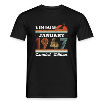 Janvier 1947 Vintage Rétro Cadeau D'anniversaire - T-shirt homme - noir - Devant - AI Model Male 178 light (178cm)