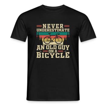 Never Underestimate An Old Guy On A Bicycle - Men's T-Shirt - black - Front - AI Model Male 178 light (178cm)