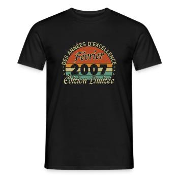 Février 2007 Vintage Anniversaire 2007 Cadeau - T-shirt homme - noir - Devant - AI Model Male 178 light (178cm)