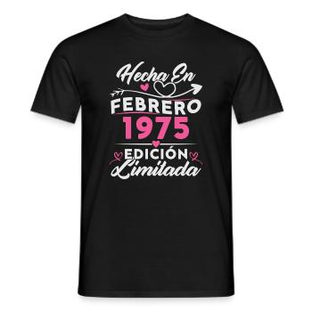 50th Birthday Woman 50 Years Made In 1975 February - Men's T-Shirt - black - Front - AI Model Male 178 light (178cm)