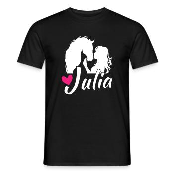 JULIA Beau prénom de fille avec un joli cheval - T-shirt homme - noir - Devant - AI Model Male 178 light (178cm)