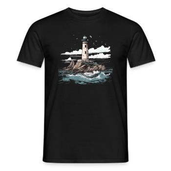 Lighthouse Coast Sea Sea Ocean Baltic Sea North Sea - Men's T-Shirt - black - Front - AI Model Male 178 light (178cm)