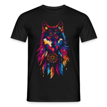 Wolf mit Traumfänger - Männer T-Shirt - Schwarz - Vorne - AI Model Male 178 light (178cm)