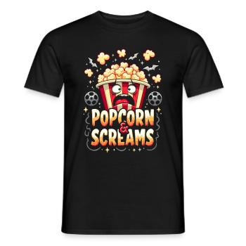 "Popcorn & Screams" design for horror fans - Men's T-Shirt - black - Front - AI Model Male 178 light (178cm)