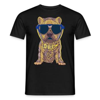Cool dog with sunglasses and gold chains - Men's T-Shirt - black - Front - AI Model Male 178 light (178cm)