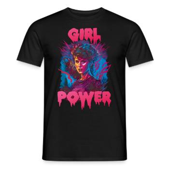 Girl Power Frau 80s Synthwave Geschenk - Männer T-Shirt - Schwarz - Vorne - AI Model Male 178 light (178cm)
