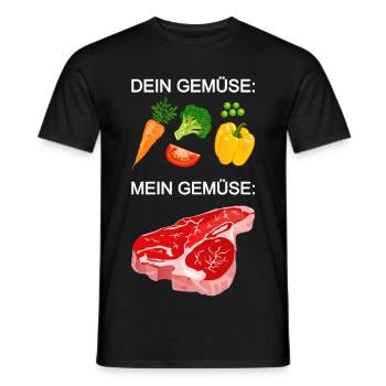 Meat, vegetable steak, carnivore, grill - Men's T-Shirt - black - Front - AI Model Male 178 light (178cm)
