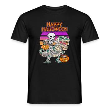 Skelett und T-Rex-Dinosaurier als Mumien verkleidet - Männer T-Shirt - Schwarz - Vorne - AI Model Male 178 light (178cm)