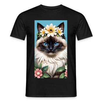 Natural beauty Burma Seal Point with floral wreath - Men's T-Shirt - black - Front - AI Model Male 178 light (178cm)