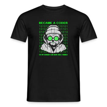 Became a Coder – Cyber Dog Binary - Männer T-Shirt - Schwarz - Vorne - AI Model Male 178 light (178cm)