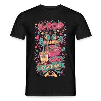 K-Pop RAMEN BOBA K DRAMA Korean Music Vibes - Men's T-Shirt - black - Front - AI Model Male 178 light (178cm)