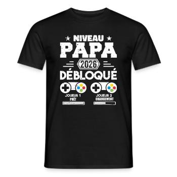 Niveau Papa Débloqué Futur Père 2026 Papa Cadeau - T-shirt homme - noir - Devant - AI Model Male 178 light (178cm)