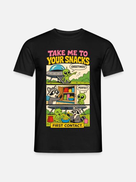 Alien first contact with snacks - Men's T-Shirt - black
