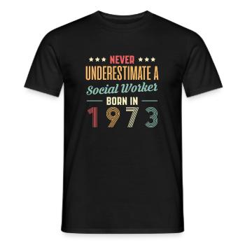 Never Understimate A Social Worker In 1973 - Men's T-Shirt - black - Front - AI Model Male 178 light (178cm)