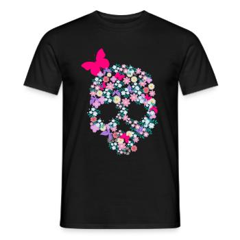 Skulline Skull Totenkopf mit Blumen Schmetterling - Männer T-Shirt - Schwarz - Vorne - AI Model Male 178 light (178cm)