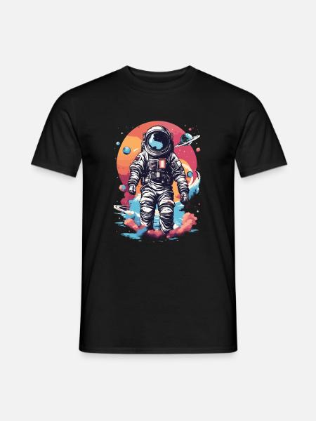 Cooler Astronaut im Weltall - Männer T-Shirt - Schwarz