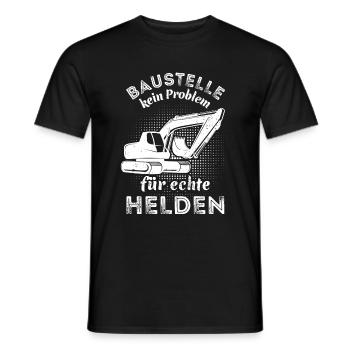 Baustelle - kein Problem für echte Helden - Bagger - Männer T-Shirt - Schwarz - Vorne - AI Model Male 178 light (178cm)