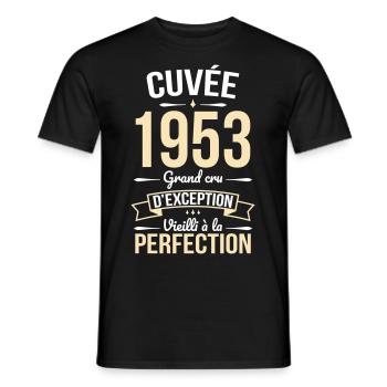 Anniversaire 70 ans - Cuvée 1953 - Cadeau Humour - T-shirt homme - noir - Devant - AI Model Male 178 light (178cm)