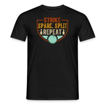Bowling Oberteil - Strike Spare Split Repeat - Männer T-Shirt - Schwarz - Vorne - AI Model Male 178 light (178cm)