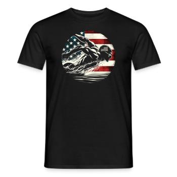 Natation USA Flag Man Swimmer - Natation - T-shirt homme - noir - Devant - AI Model Male 178 light (178cm)