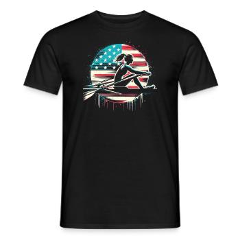 Rudernde Patriotin mit US-Flagge - Männer T-Shirt - Schwarz - Vorne - AI Model Male 178 light (178cm)