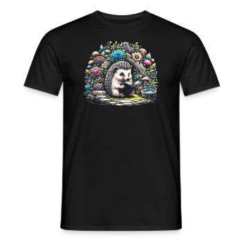 Livre de lecture hérisson – Paysage marin de pleine lune - T-shirt homme - noir - Devant - AI Model Male 178 light (178cm)