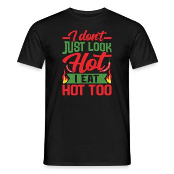 Looks hot – girl with hot chili and - Men's T-Shirt - black - Front - AI Model Male 178 light (178cm)