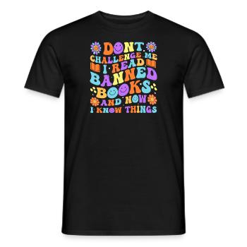 enthusiasts who read forbidden books, - Men's T-Shirt - black - Front - AI Model Male 178 light (178cm)