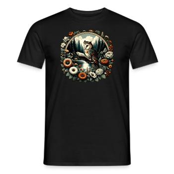 Eule Liest Buch Wildnis Floral Rahmen - Männer T-Shirt - Schwarz - Vorne - AI Model Male 178 light (178cm)