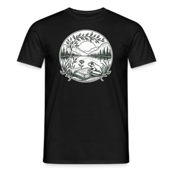 Frog Wilderness Book Reading Full Moon Lake - Men's T-Shirt - black - Front - AI Model Male 178 light (178cm)