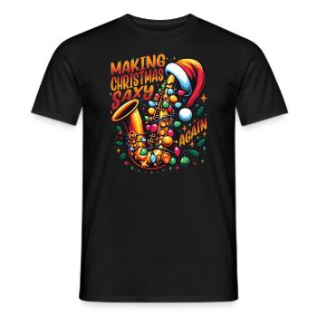Saxophonist Jazz Player Orchestra Christmas Outfit - Men's T-Shirt - black - Front - AI Model Male 178 light (178cm)