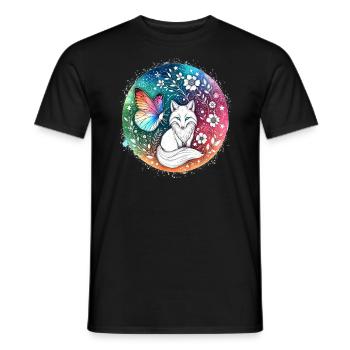 renard, papillons, fleurs animales, illustration, sortie - T-shirt homme - noir - Devant - AI Model Male 178 light (178cm)