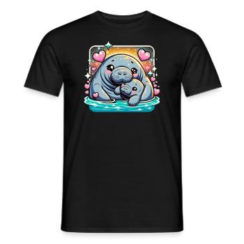 Aquatic baby and mother siren manatees - Men's T-Shirt - black - Front - AI Model Male 178 light (178cm)