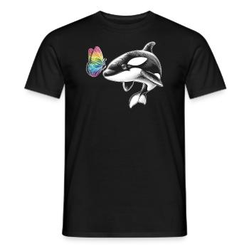 Orca-wal-schmetterlinge-tier-blumenillustration - Männer T-Shirt - Schwarz - Vorne - AI Model Male 178 light (178cm)