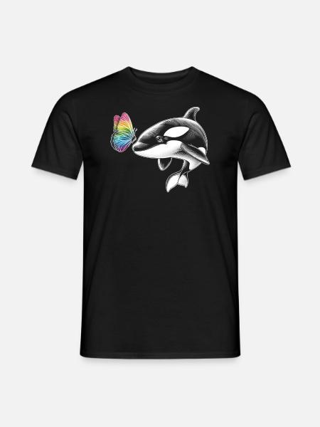 Orca-wal-schmetterlinge-tier-blumenillustration - Männer T-Shirt - Schwarz