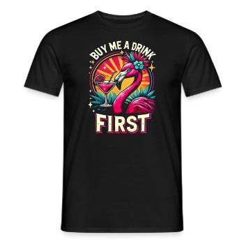 Pink flamingo summer outfit for drink lovers - Men's T-Shirt - black - Front - AI Model Male 178 light (178cm)