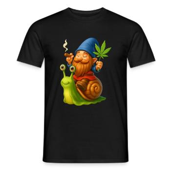 Cooler Zwerg kiffend auf Schnecke - Cannabis -Weed - Männer T-Shirt - Schwarz - Vorne - AI Model Male 178 light (178cm)