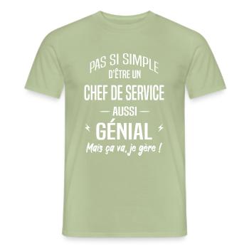 Chef de service - T-shirt homme - vert sauge - Devant - AI Model Male 178 light (178cm)