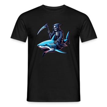 Skelett Reaper reitet auf einem Hai - Männer T-Shirt - Schwarz - Vorne - AI Model Male 178 light (178cm)