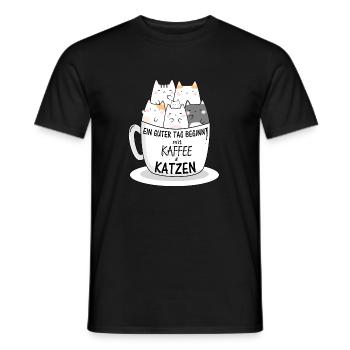 Kaffee und Katzen Coffee and Cats Geschenkidee - Männer T-Shirt - Schwarz - Vorne - AI Model Male 178 light (178cm)
