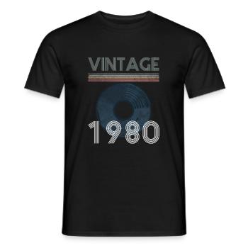 Disque vinyle vintage 40e anniversaire 1980 - T-shirt homme - noir - Devant - AI Model Male 178 light (178cm)