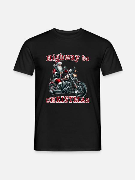 Père Noël cool à moto, vélo à Noël - T-shirt homme - noir